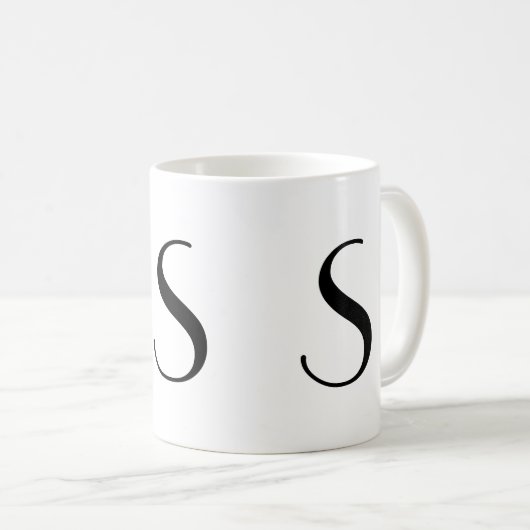 Monogramm Anfangss schwarze u. weiße moderne Kaffeetasse (VorderseiteRechts)