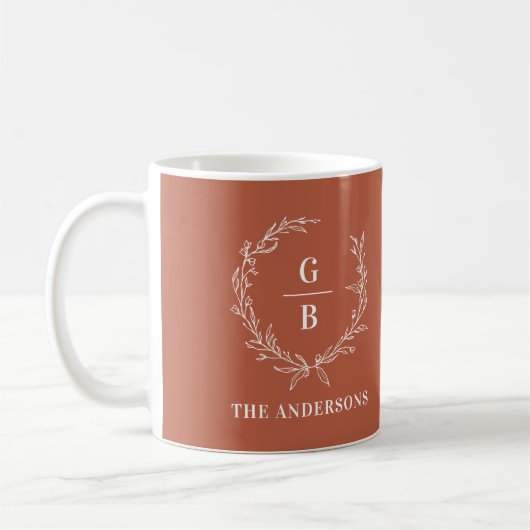 Monogramm Anfangszaar moderne Terrakotta Kaffeetasse (Links)