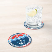 Monogramm-Anker bewegt Boots-rotes weißes blaues Runder Pappuntersetzer (Vor Ort)