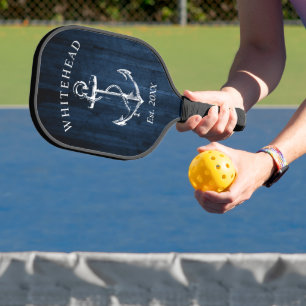 Monogramm Anker in Marineblau Holz Pickleball Schläger