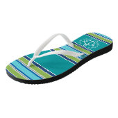 Monogramm-Anker-Lorbeer-Kranz Stripes Aqua Badesandalen (Schrägansicht)
