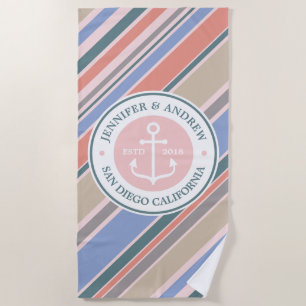 Monogramm-Anker-modische Streifen-staubiges rosa Strandtuch