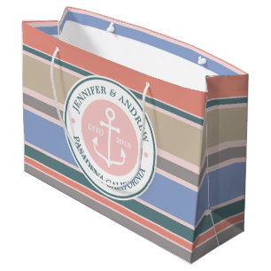Monogramm-Anker-modisches Streifen-Rosa-Seestrand Große Geschenktüte