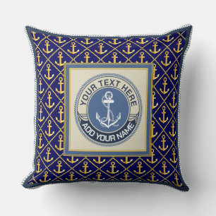 Monogramm-Anker-Muster und Blau Weiß Kissen