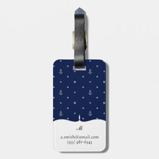 Monogramm-Anker-Tupfen-Muster Gepäckanhänger (Rückseite vertikal)