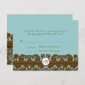 Monogramm-Antwortkarte für braune Damaske RSVP Karte (Vorne/Hinten)