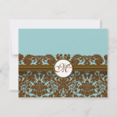 Monogramm-Antwortkarte für braune Damaske RSVP Karte (Rückseite)