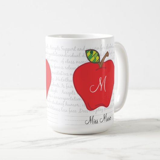 Monogramm-Apple-Lehrer-Kaffee-Tasse Kaffeetasse (VorderseiteRechts)