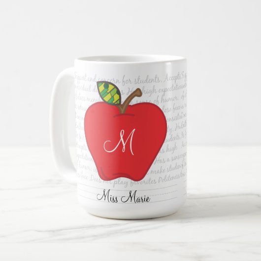 Monogramm-Apple-Lehrer-Kaffee-Tasse Kaffeetasse (Vorderseite Links)