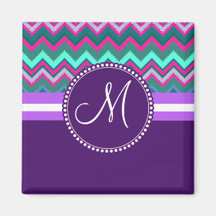 Monogramm-Aqua-aquamariner blauer rosa Stammes- Magnet