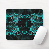 Monogramm-Aqua-Blau-Damast Mousepad (Mit Mouse)