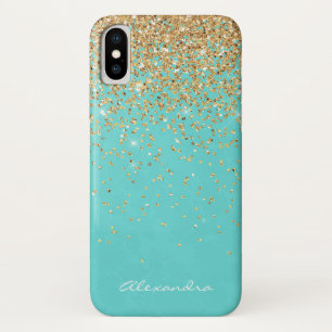 Monogramm-Aqua-blauer GoldGlitzerConfetti Girly Case-Mate iPhone Hülle