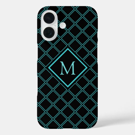 Monogramm Aqua Blue und Black Diamond Case-Mate iPhone Hülle (Rückseite)