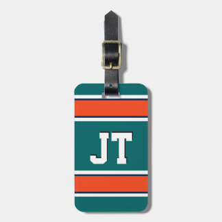 Monogramm Aqua Green und Orange Sports Stripes Gepäckanhänger