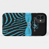 Monogramm-Aqua, schwarzer GlitzerZebra iPhone 5 Case-Mate iPhone Hülle (Rückseite (Horizontal))