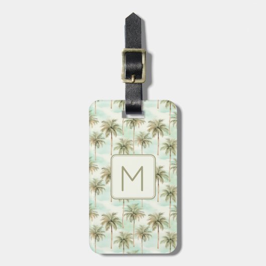 Monogramm Aqua und Creme Tropical Palm Tree Gepäckanhänger (Vorderseite vertikal)