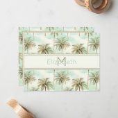 Monogramm Aqua und Creme Tropical Palm Tree Mitteilungskarte (Vorderseite/Rückseite Beispiel)