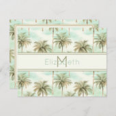 Monogramm Aqua und Creme Tropical Palm Tree Mitteilungskarte (Vorne/Hinten)