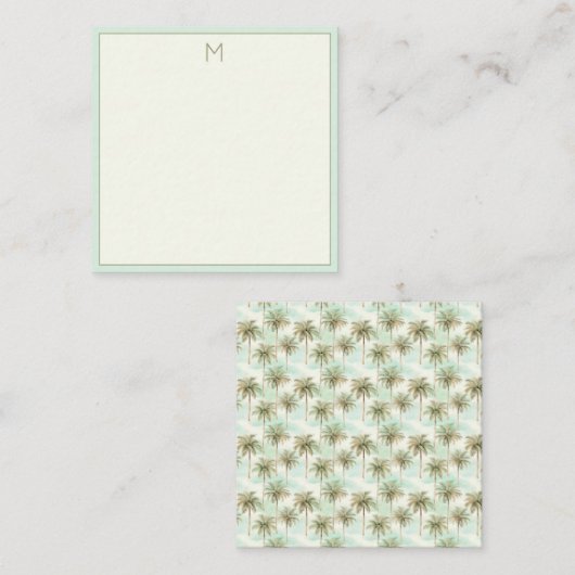 Monogramm Aqua und Creme Tropical Palm Tree Mitteilungskarte (Vorne/Hinten)