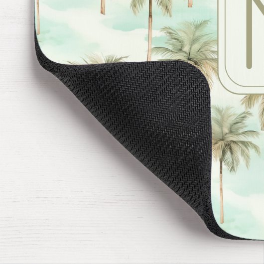 Monogramm Aqua und Creme Tropical Palm Tree Mousepad (Ecke)