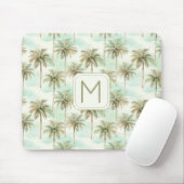 Monogramm Aqua und Creme Tropical Palm Tree Mousepad (Mit Mouse)