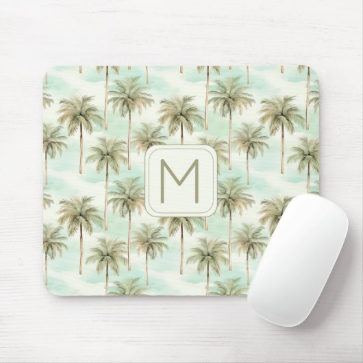 Monogramm Aqua und Creme Tropical Palm Tree Mousepad (Mit Mouse)