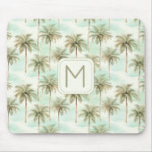 Monogramm Aqua und Creme Tropical Palm Tree Mousepad (Vorne)