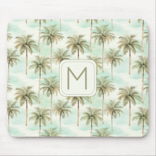 Monogramm Aqua und Creme Tropical Palm Tree Mousepad