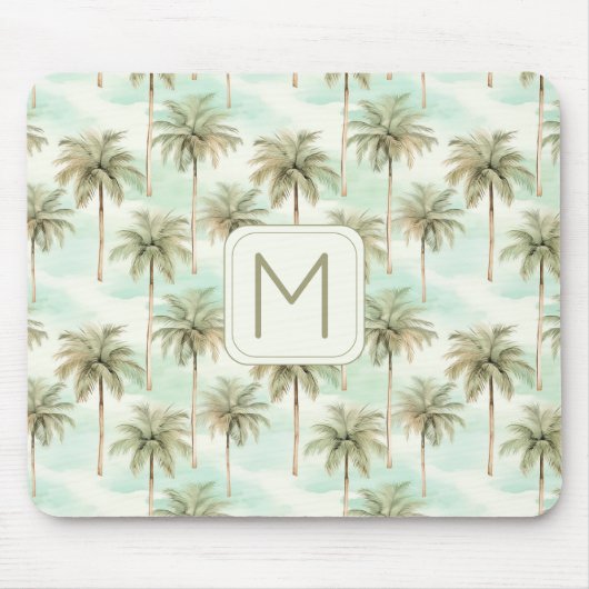 Monogramm Aqua und Creme Tropical Palm Tree Mousepad (Vorne)
