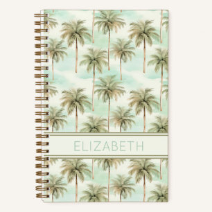 Monogramm Aqua und Creme Tropical Palm Tree Notizblock