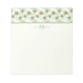 Monogramm Aqua und Creme Tropical Palm Tree Notizblock