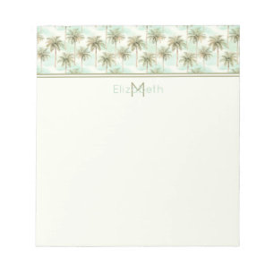 Monogramm Aqua und Creme Tropical Palm Tree Notizblock
