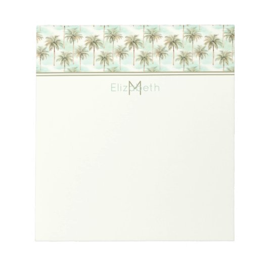 Monogramm Aqua und Creme Tropical Palm Tree Notizblock (Vorderseite)