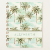Monogramm Aqua und Creme Tropical Palm Tree Planer (Vorderseite)
