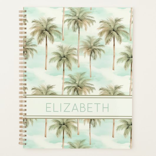 Monogramm Aqua und Creme Tropical Palm Tree Planer (Vorderseite)