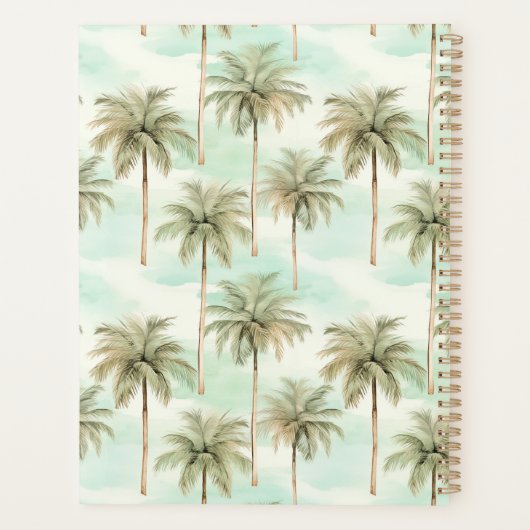 Monogramm Aqua und Creme Tropical Palm Tree Planer (Rückseite)