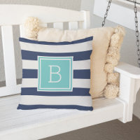 Monogramm Aqua und Navy Stripe Außenbereich