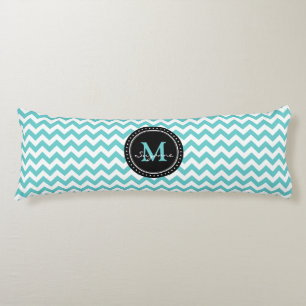Monogramm-Aqua-weißes abstraktes Zickzack Seitenschläferkissen