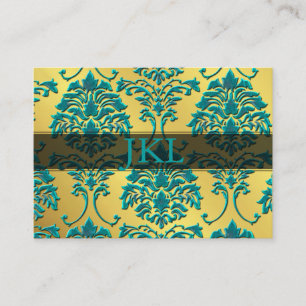Monogramm, aquamarin auf Goldton-Damask-Chubby-Kar Visitenkarte