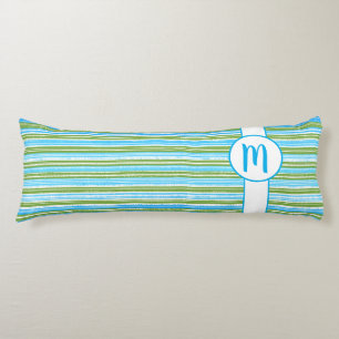 Monogramm aquamarin, blau, grün und weiß Streifen Seitenschläferkissen