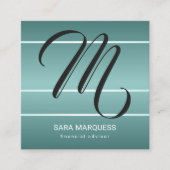 Monogramm Aquamarin blaue Streifen mit benutzerdef Quadratische Visitenkarte (Vorderseite)