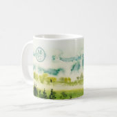 Monogramm Aquamarin grüne Farbe Kaffeetasse (Vorderseite Links)