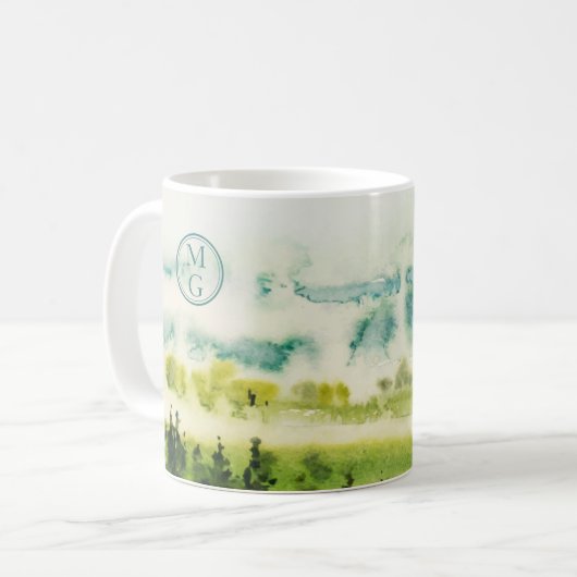 Monogramm Aquamarin grüne Farbe Kaffeetasse (Vorderseite Links)
