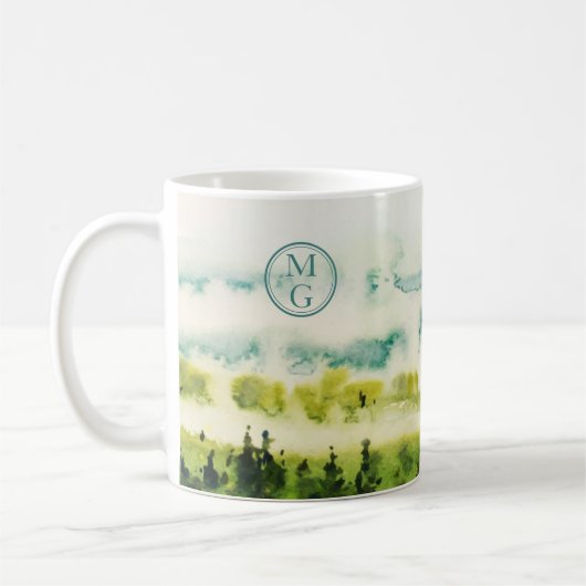Monogramm Aquamarin grüne Farbe Kaffeetasse (Links)