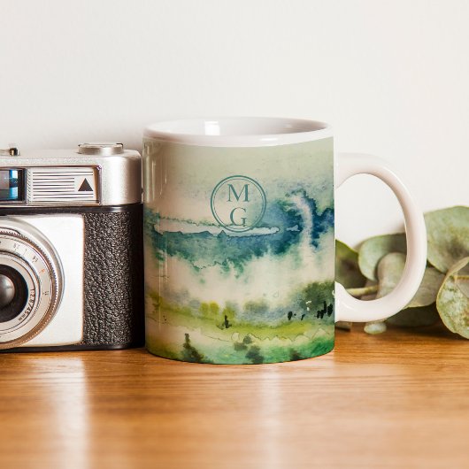 Monogramm Aquamarin grüne Farbe Kaffeetasse