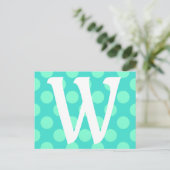 Monogramm Aquamarin-Punkte Postkarte (Stehend Vorderseite)