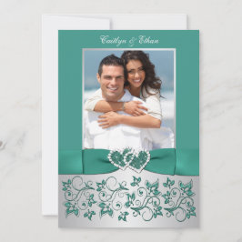 Monogramm Aquamarin, Silver Floral Wedding Einladu Einladung