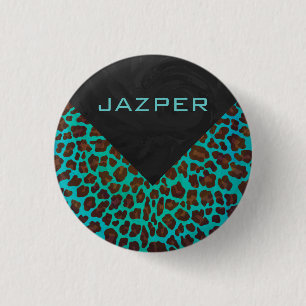 Monogramm Aquamarin und braun Leopard Button