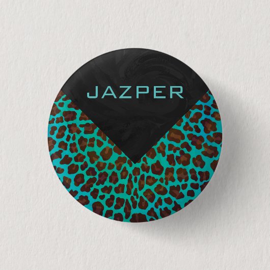 Monogramm Aquamarin und braun Leopard Button (Vorderseite)