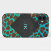 Monogramm Aquamarin und braun Leopard Case-Mate iPhone Hülle (Rückseite (Horizontal))